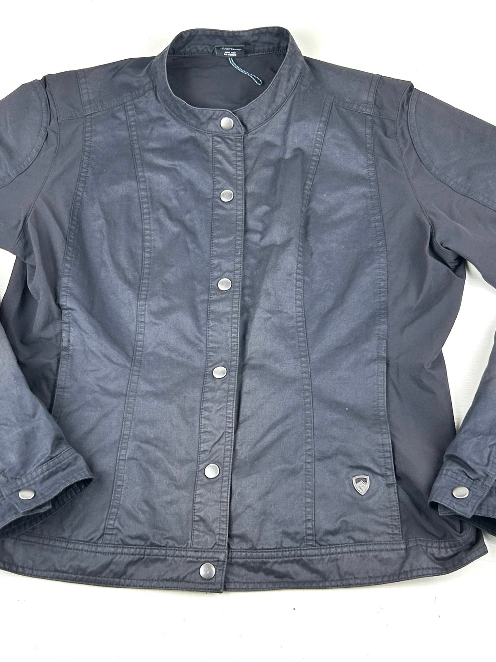 Kuhl Women's Waxed Cotton Jacket Sz Large Dark Gray Band Collar Full Zip